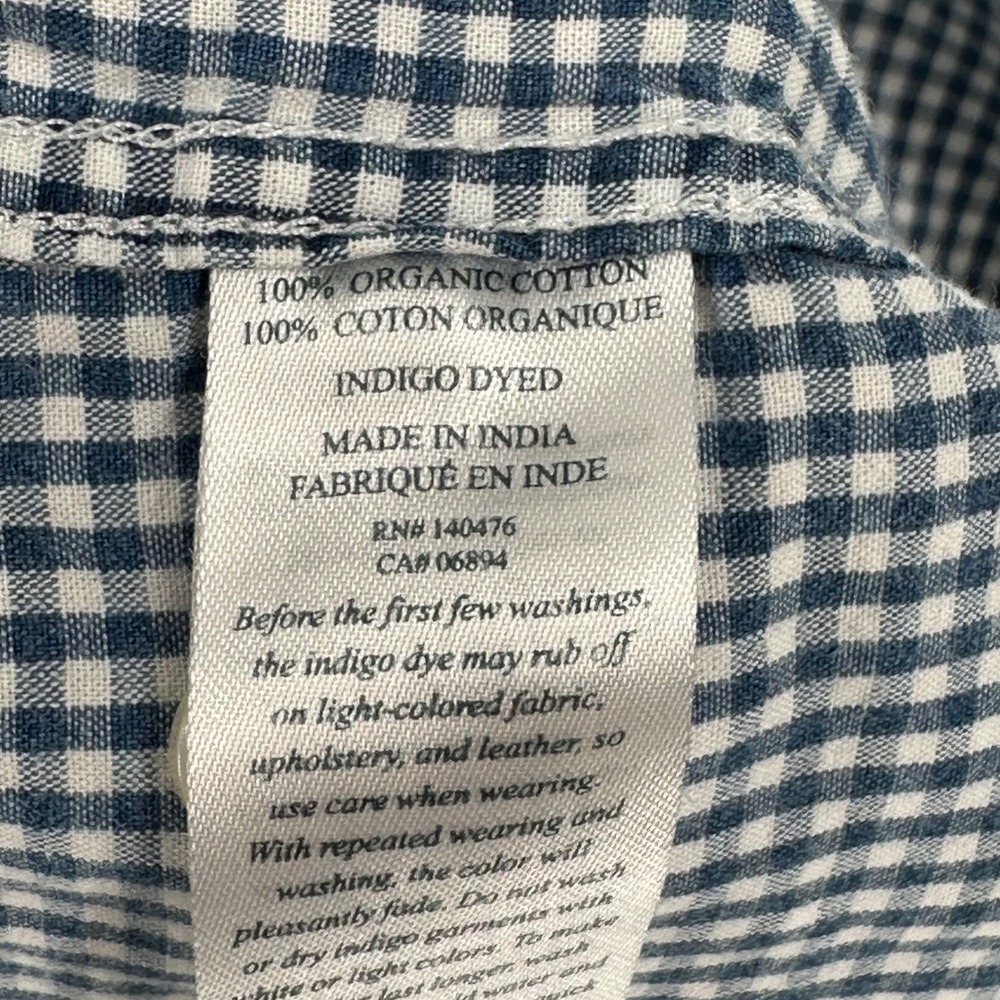 Faherty Distressed Mens Indigo Dyed Gingham Checked Button Down Shirt Size XL - Picture 6 of 7